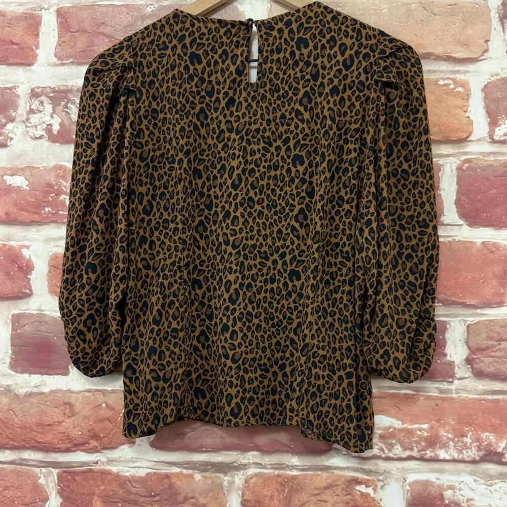 Zara Top Women's Large Brown Black Animal Print Casual Career Pleated Shirt - Picture 4 of 8